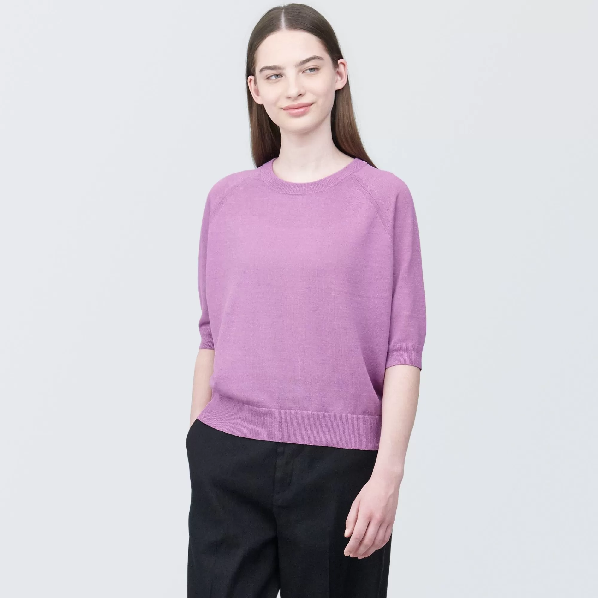 MUJI Women'S Hemp Blend Crew Neck Half Sleeve Sweater Online