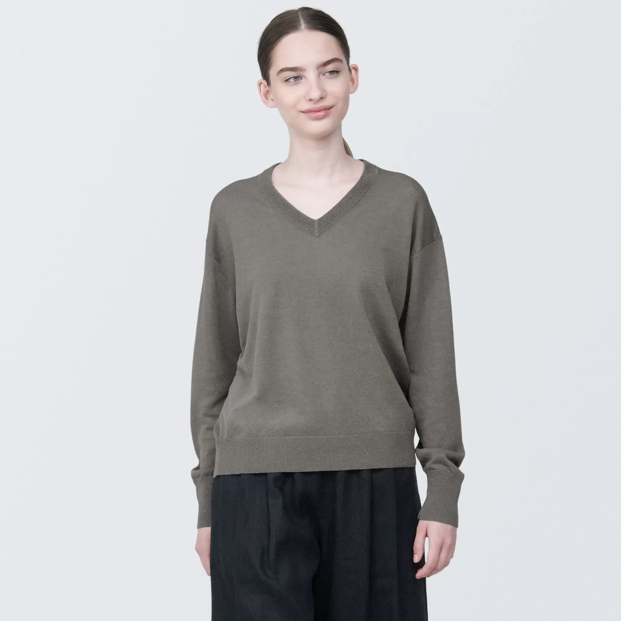 MUJI Women'S Hemp Blend V-Neck Sweater Cheap