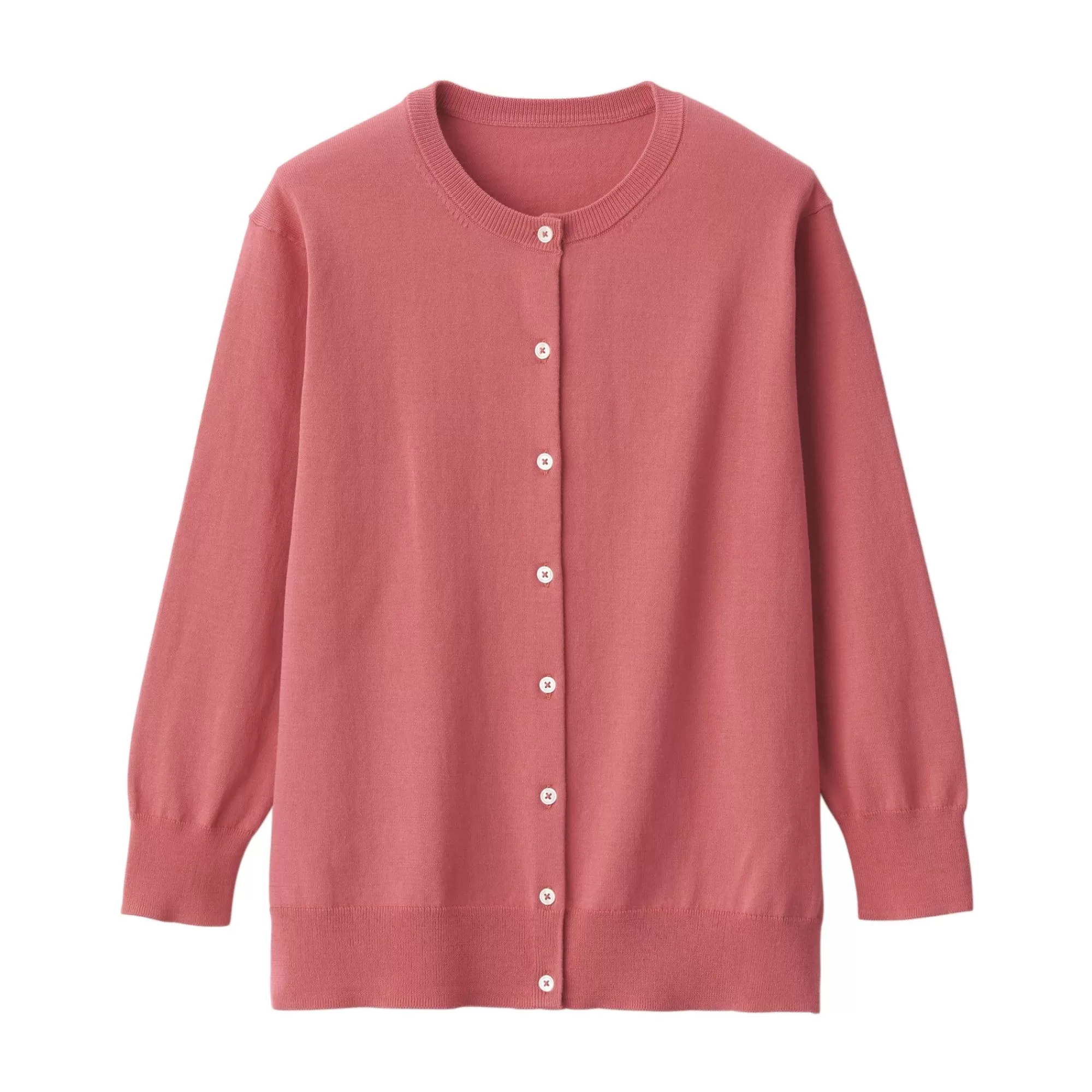 MUJI Women'S High-Twist Crew Neck 3/4 Sleeve Cardigan Cheap