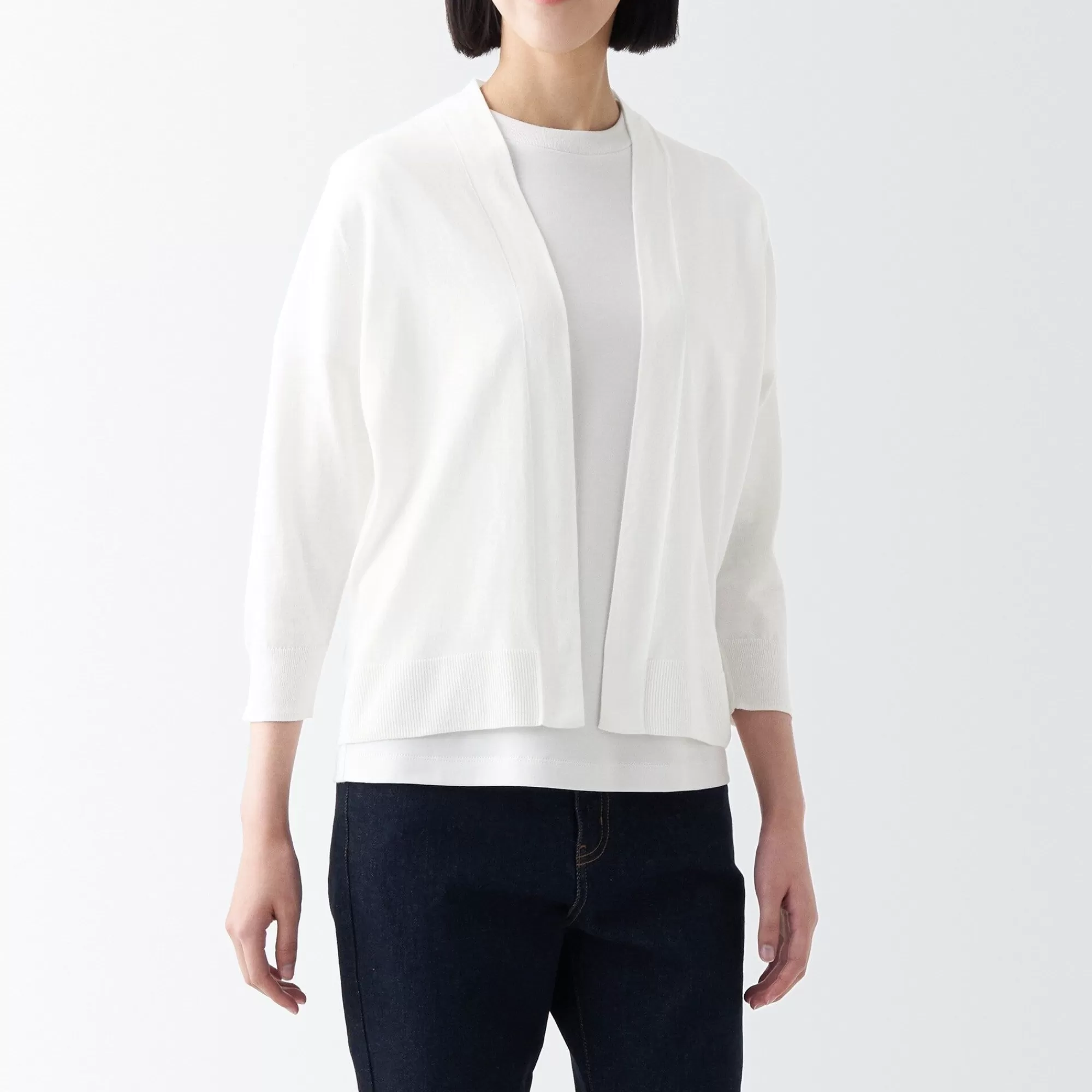 MUJI Women'S High-Twist Short 3/4 Sleeve Cardigan New