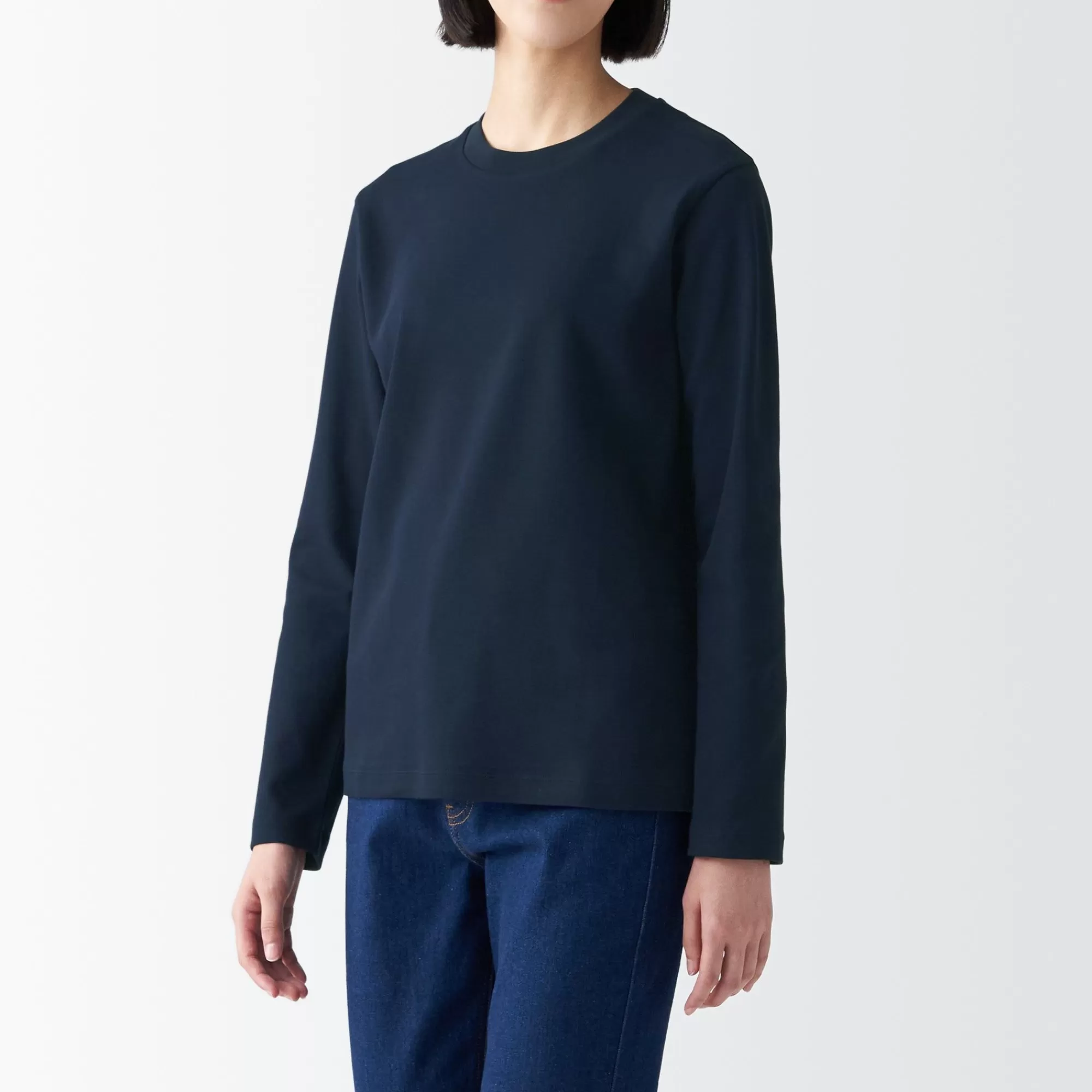 MUJI Women'S Interlock Crew Neck Long Sleeve T-Shirt Cheap