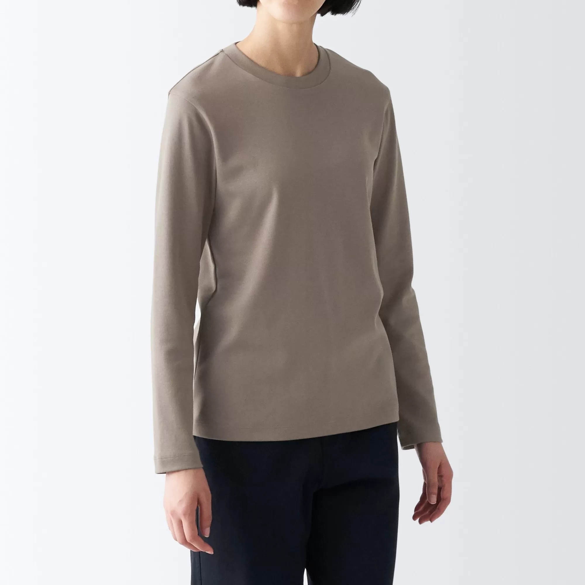 MUJI Women'S Interlock Knit Crew Neck Long Sleeve T-Shirt New