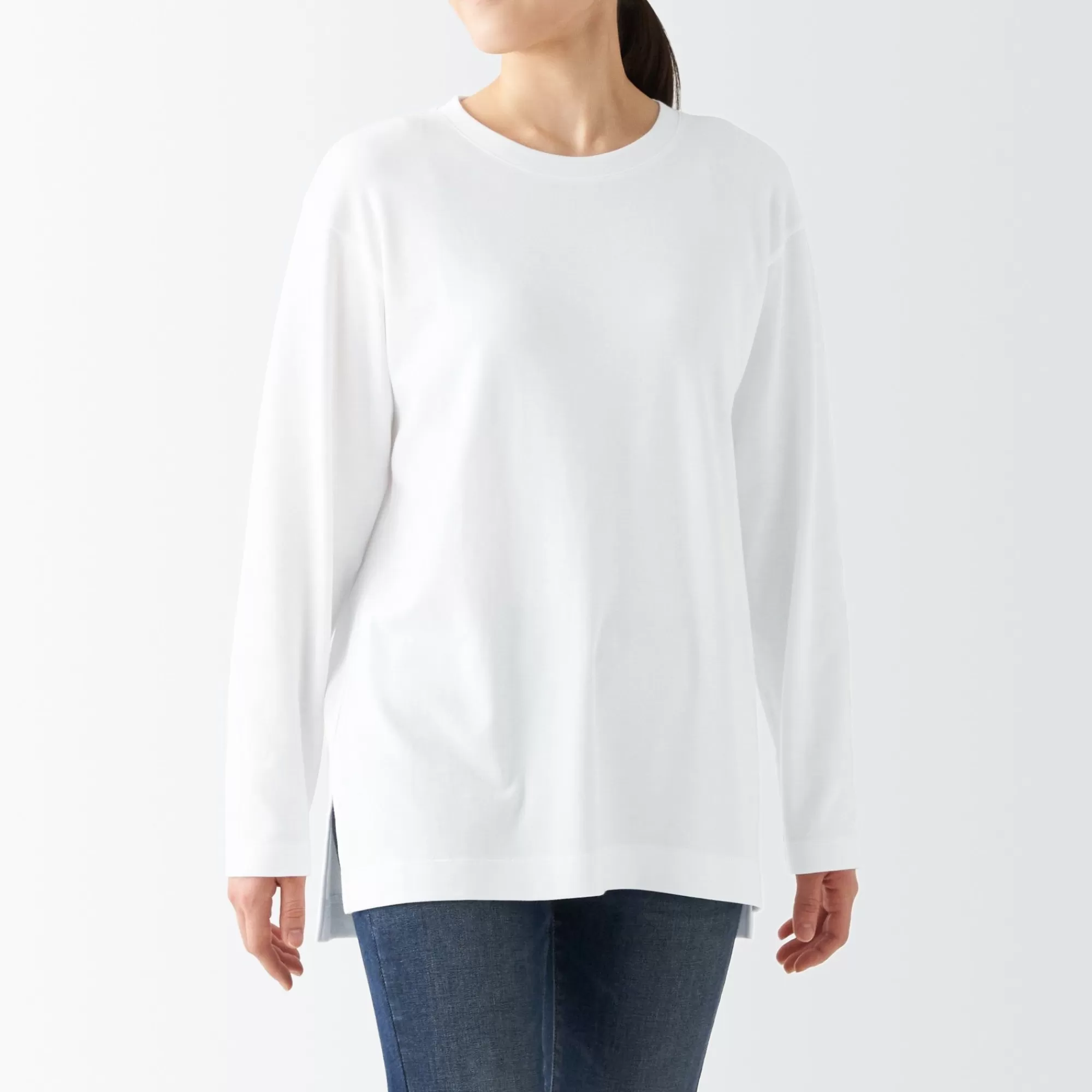 MUJI Women'S Interlock Long Length L/S T-Shirt Fashion