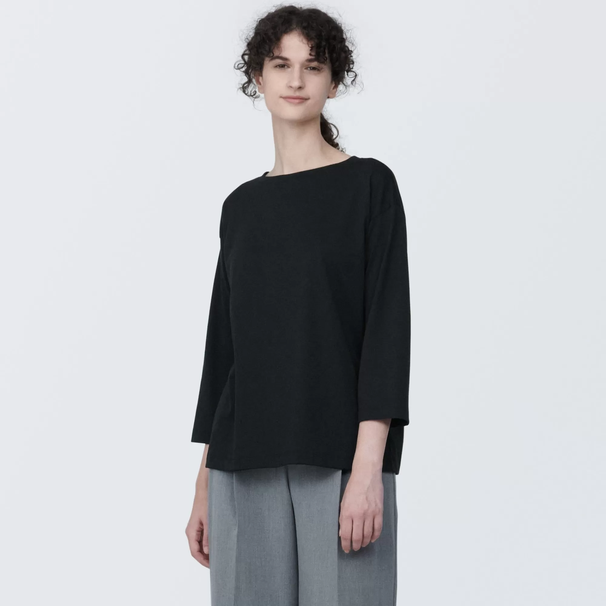 MUJI Women'S Jersey Boat Neck 3/4 Sleeve T-Shirt Shop