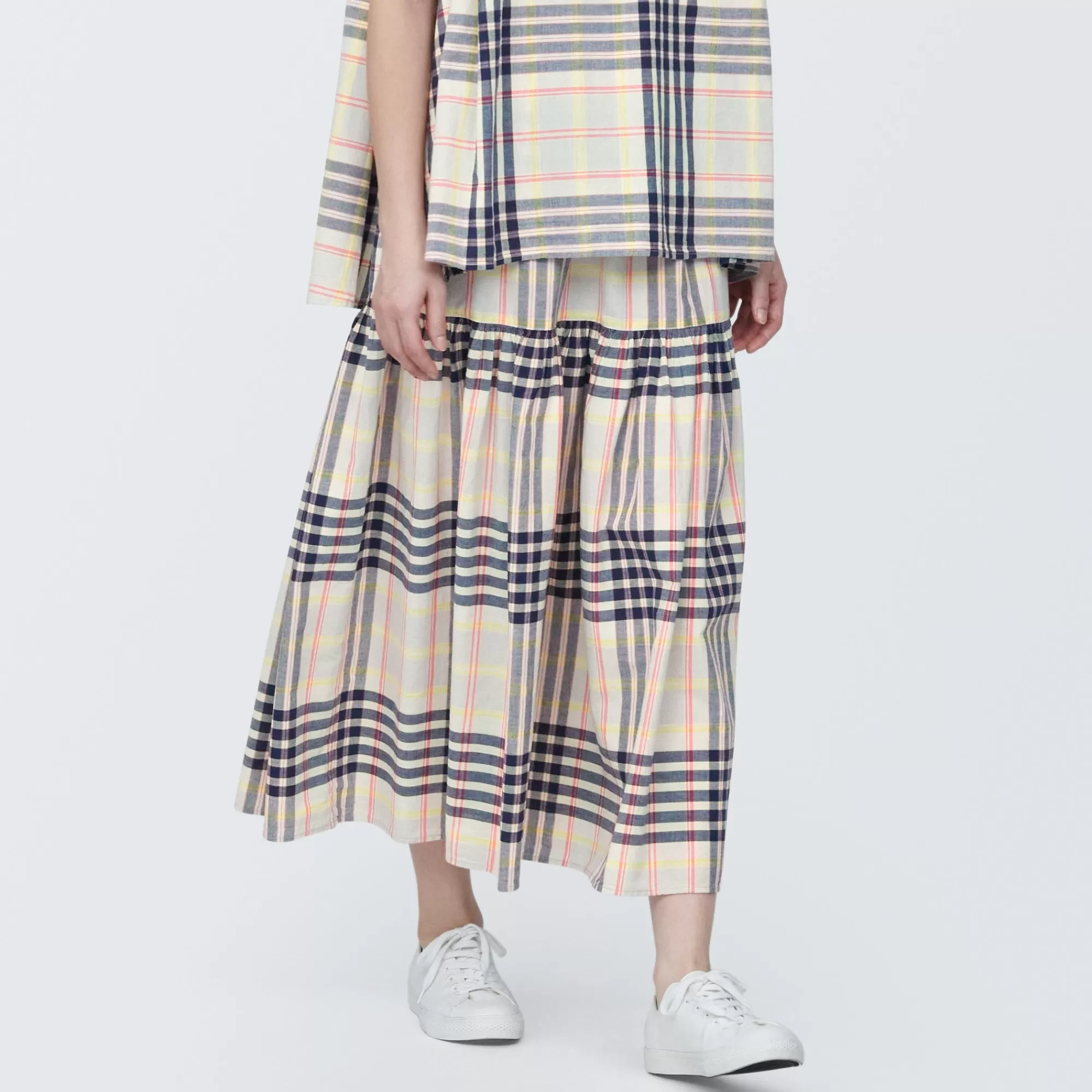 MUJI Women'S Madras Check Flared Skirt Outlet