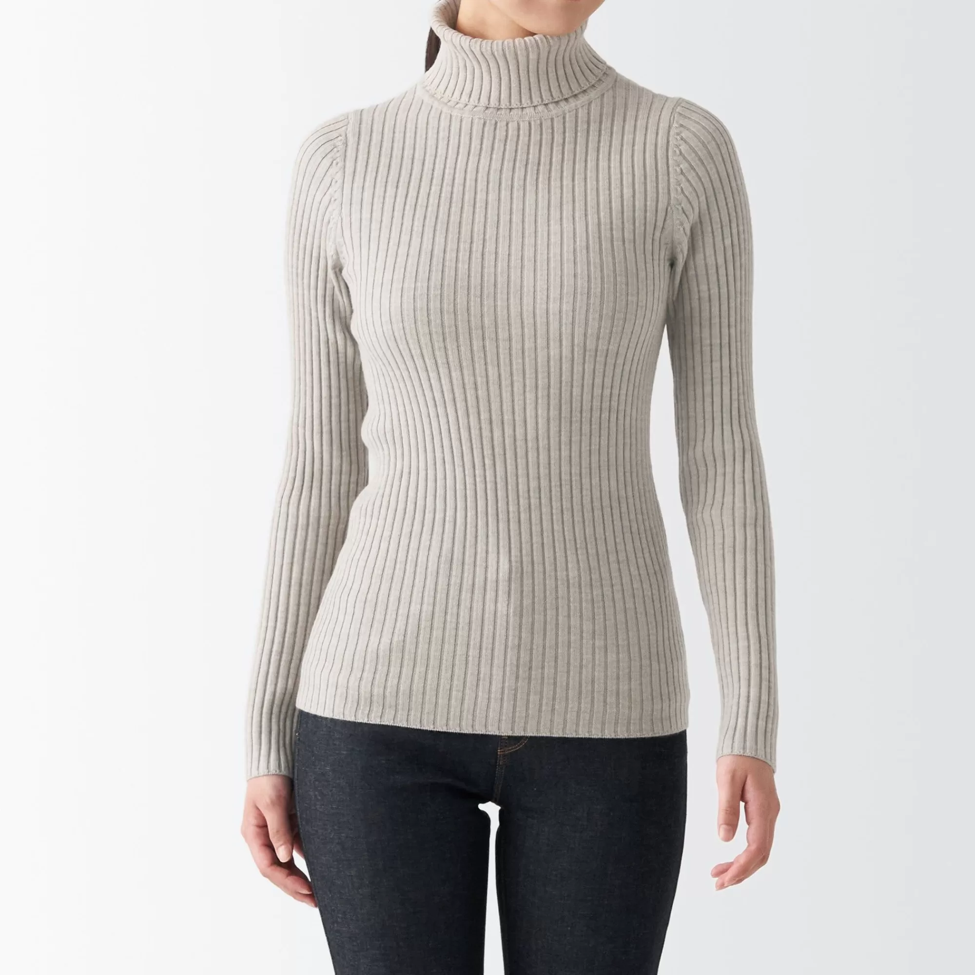 MUJI Women'S Non-Itchy Washable Wide Ribbed Turtleneck Sweater Cheap