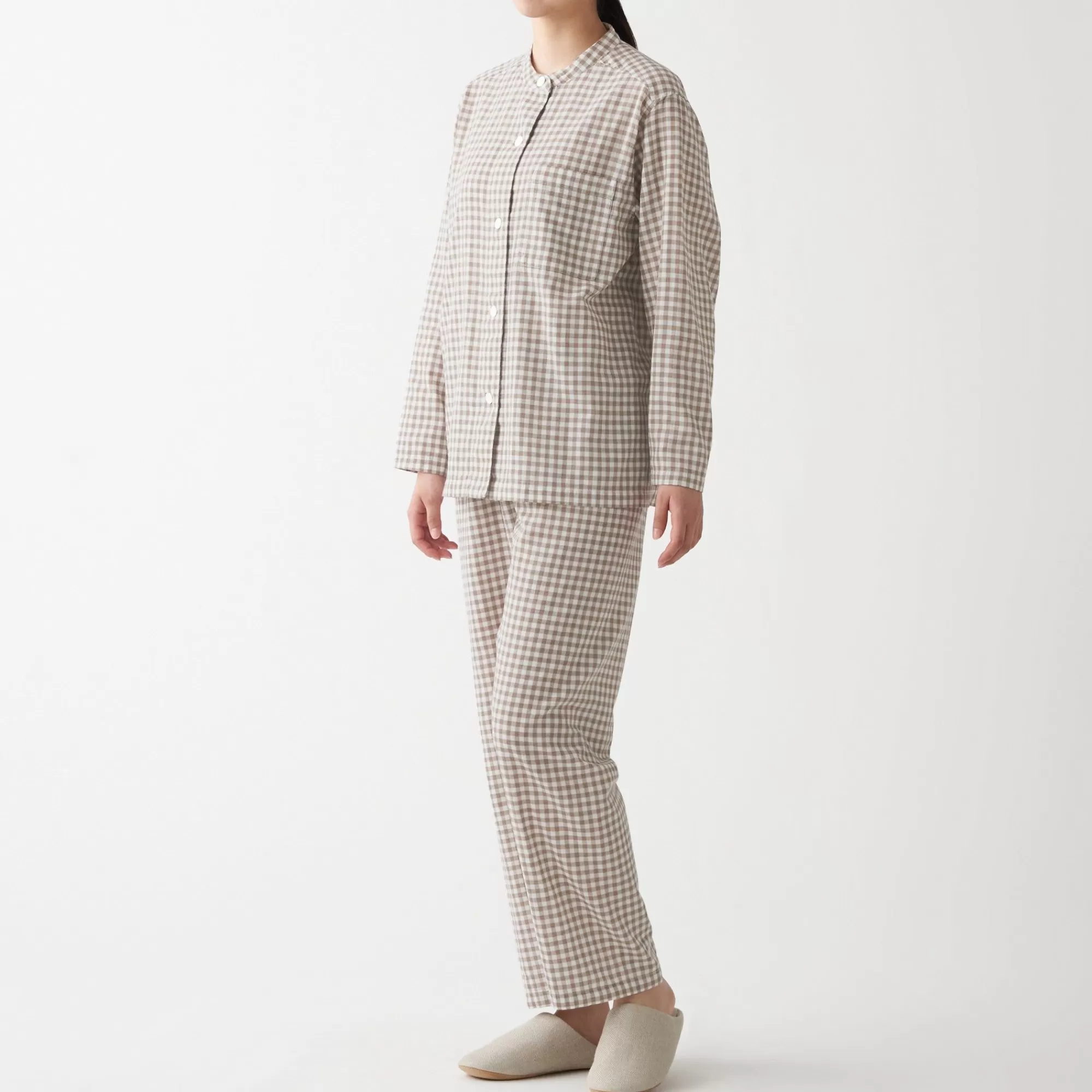 MUJI Women'S Organic Cotton Side Seamless Stand Collar Pajamas Clearance