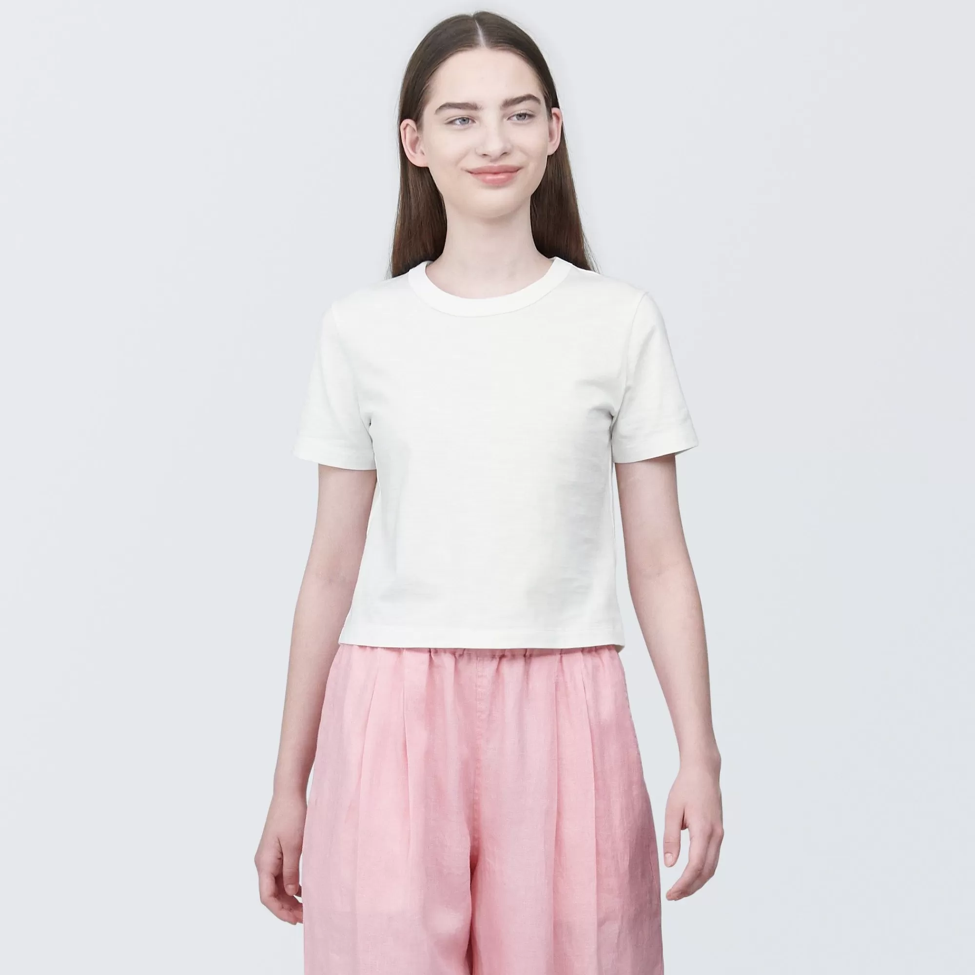 MUJI Women'S Slub Yarn Short Length Short Sleeve T-Shirt Best