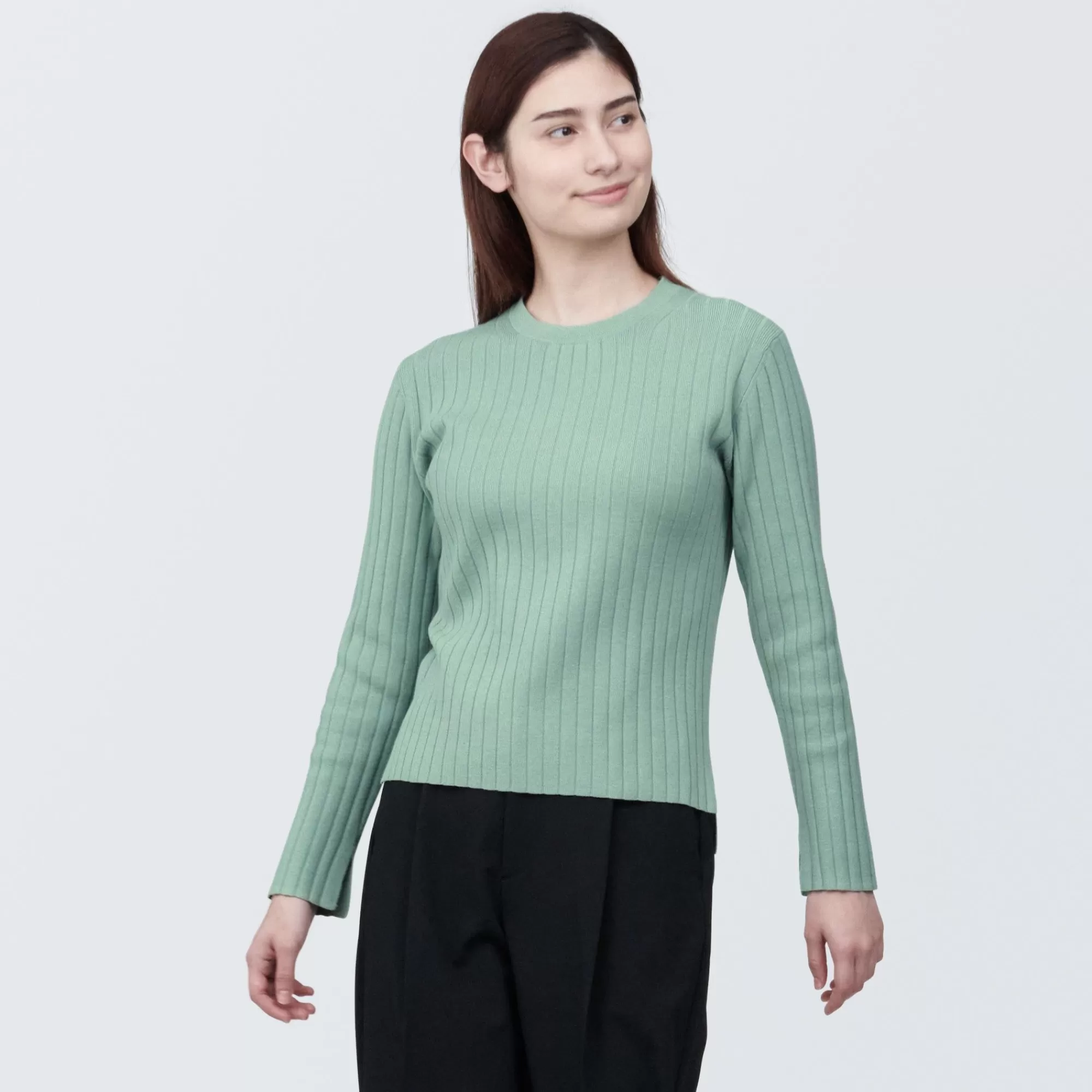 MUJI Women'S Soybean Fiber Ribbed Crew Neck Sweater Sale