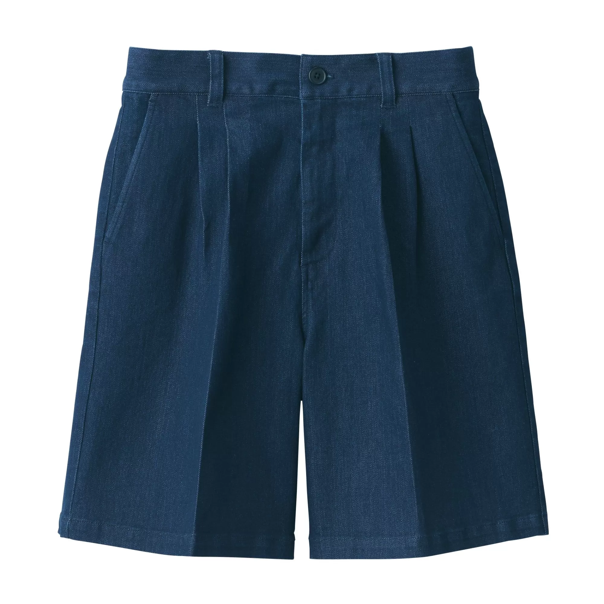 MUJI Women'S Stretch Denim Pleated Shorts Dark Navy Best Sale