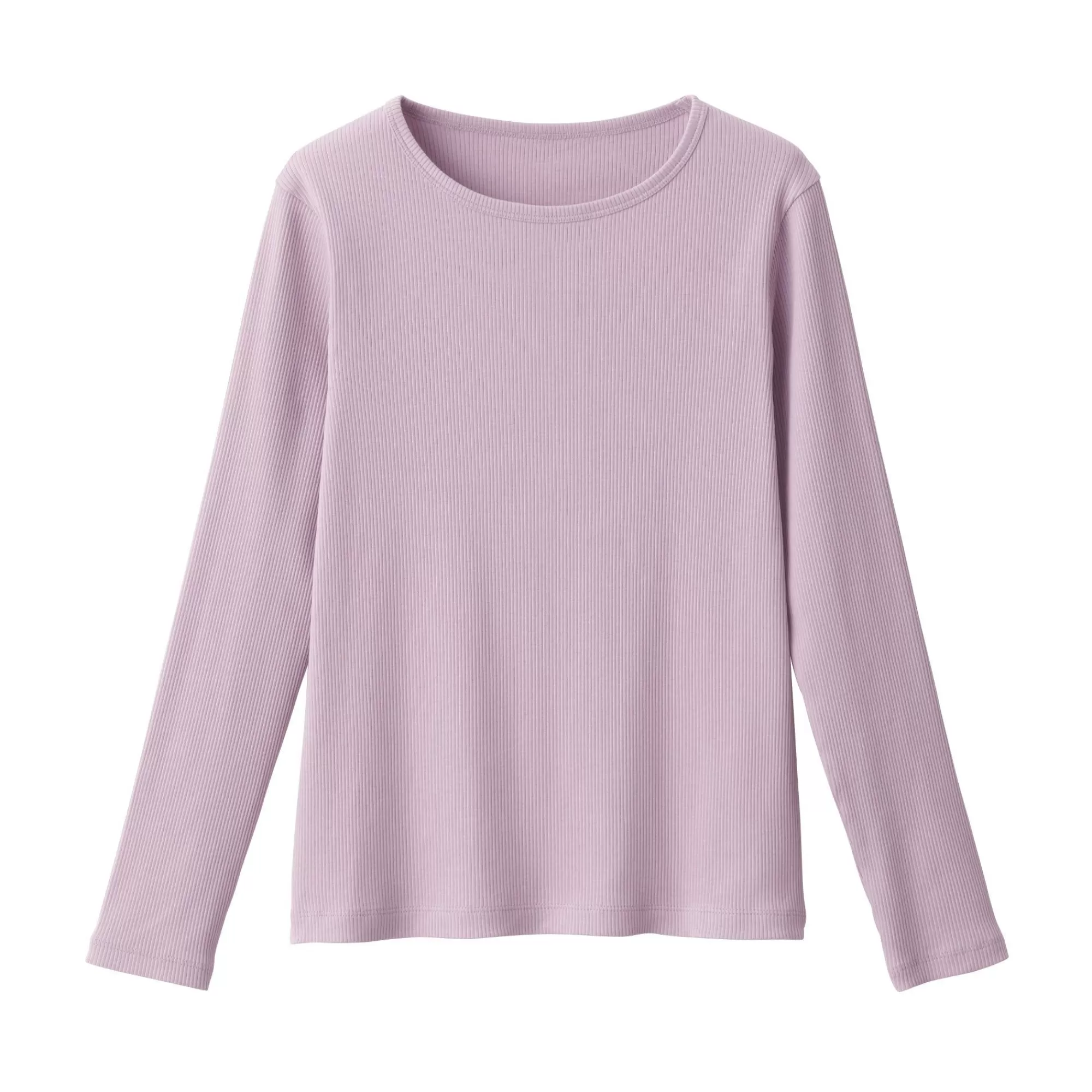 MUJI Women'S Stretch Ribbed Crew Neck Long Sleeve T-Shirt Best Sale