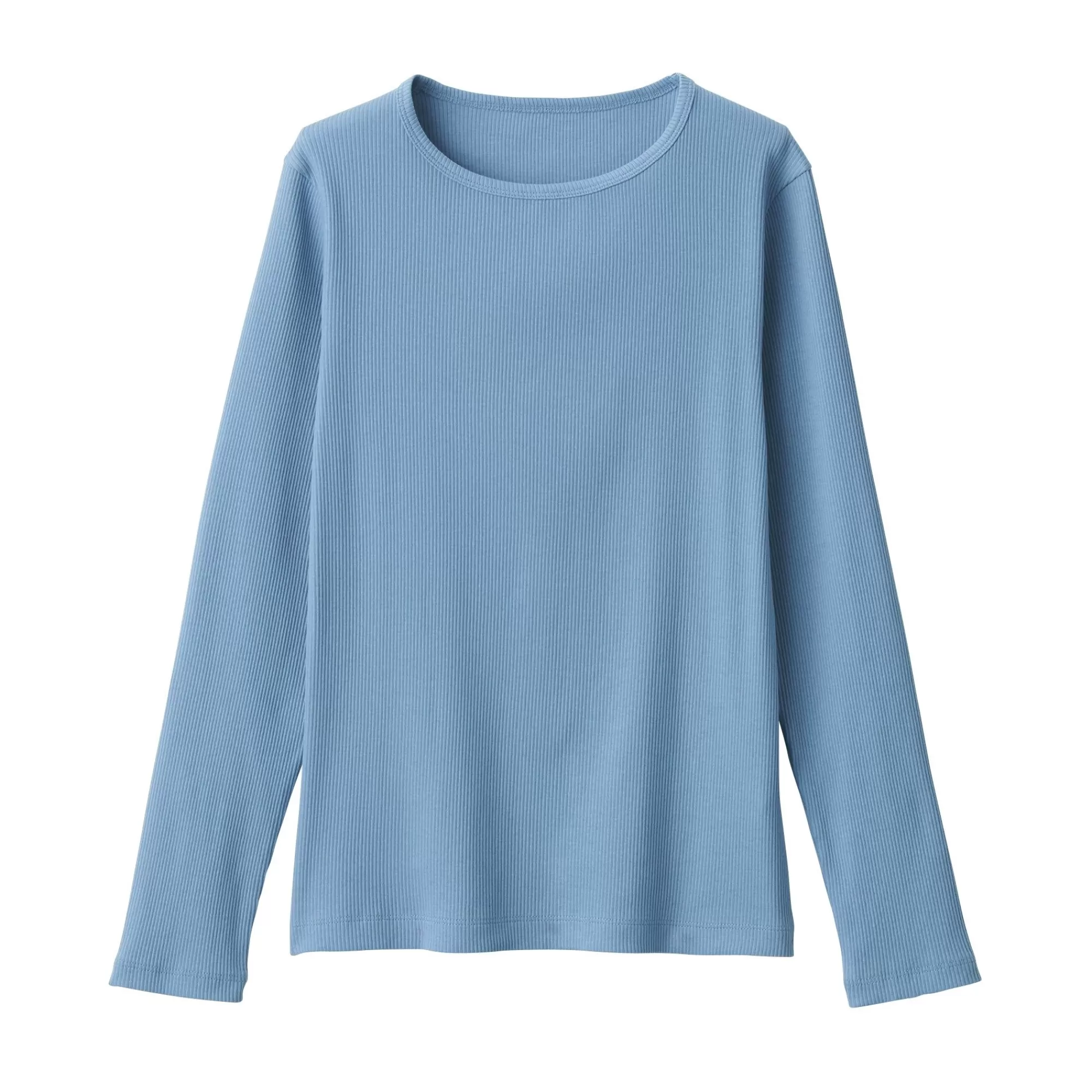 MUJI Women'S Stretch Ribbed Crew Neck Long Sleeve T-Shirt Hot