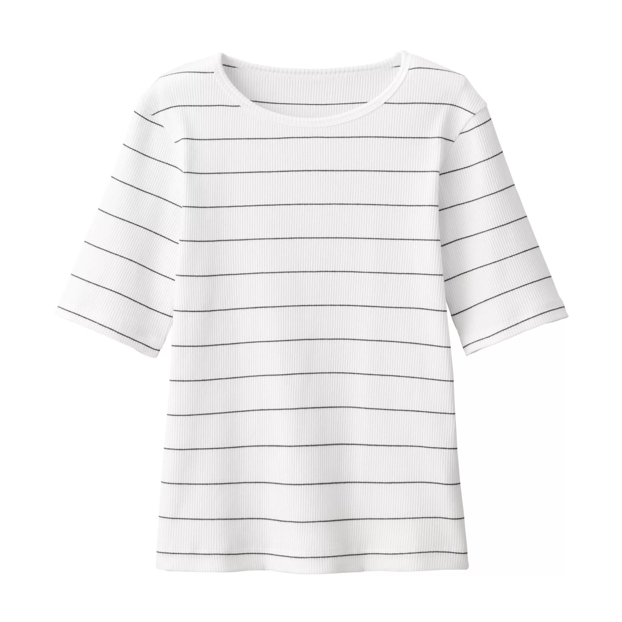 MUJI Women'S Stretch Ribbed Short Sleeve Striped T-Shirt Cheap