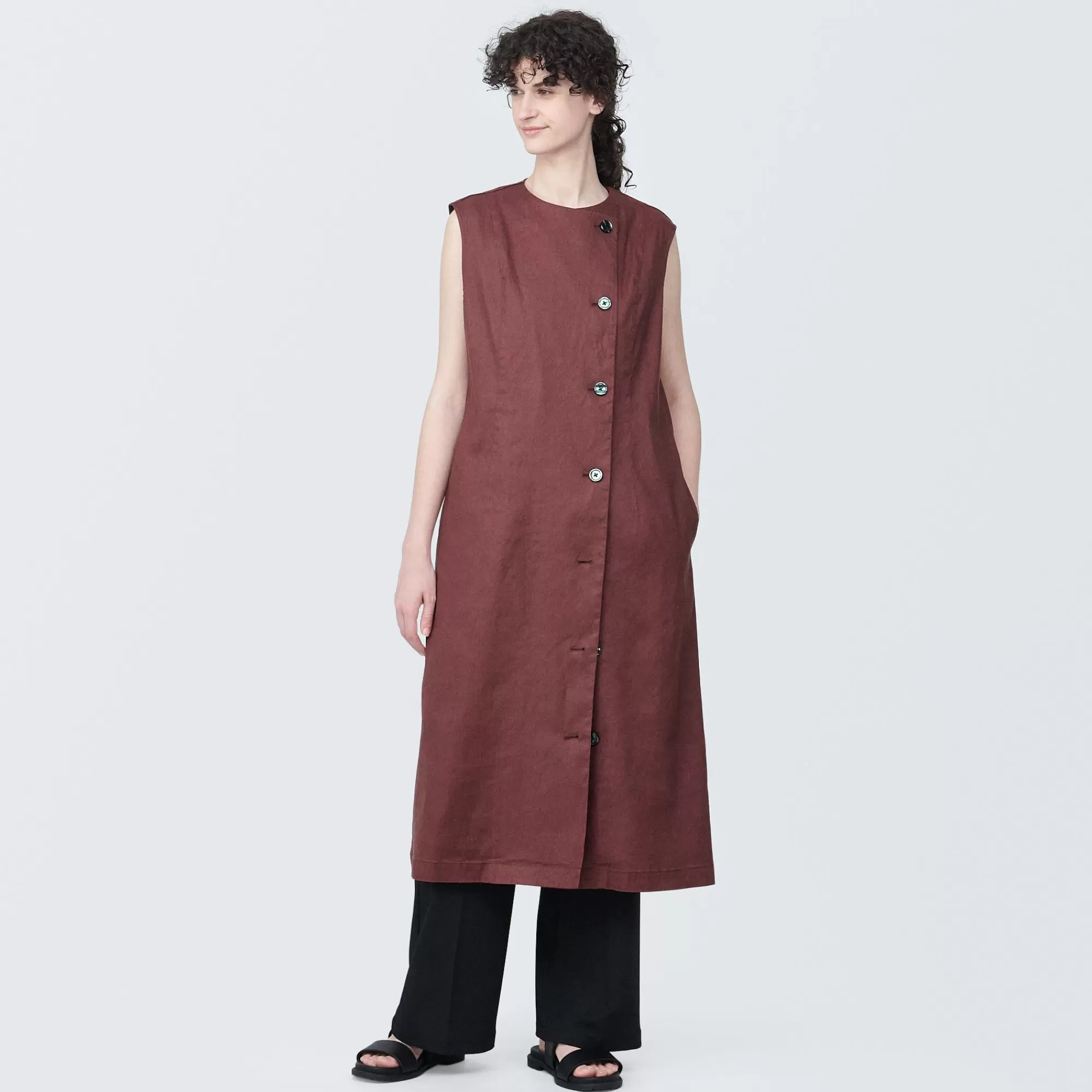 MUJI Women'S Stretchy Hemp Mix Gilet Dress Best