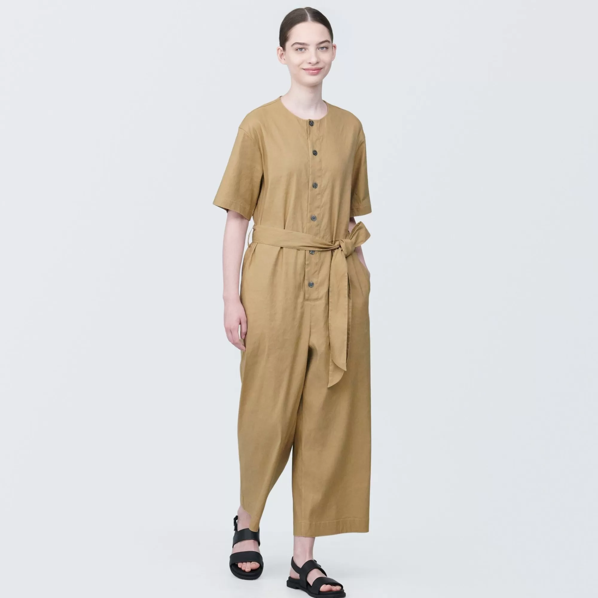 MUJI Women'S Stretchy Hemp Mix Jumpsuit Clearance