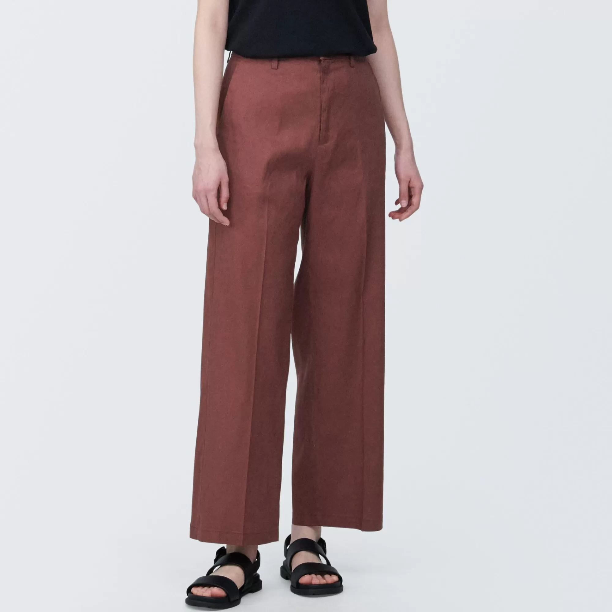 MUJI Women'S Stretchy Hemp Mix Straight Pants Cheap