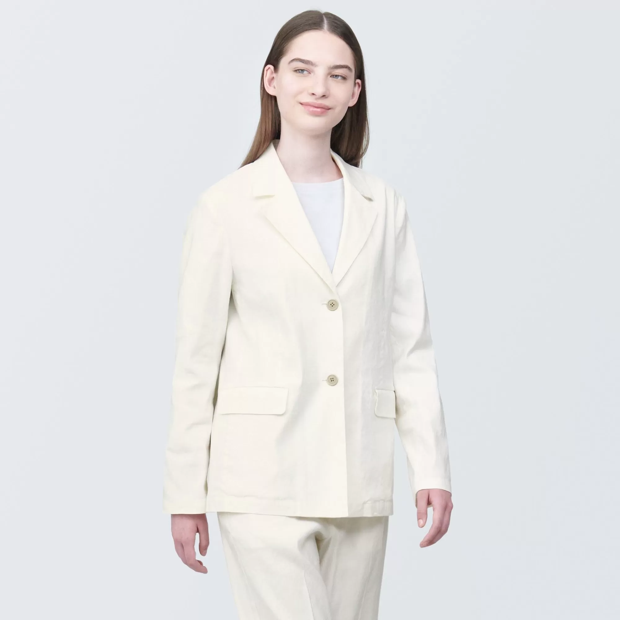 MUJI Women'S Stretchy Hemp Mix Tailored Jacket New