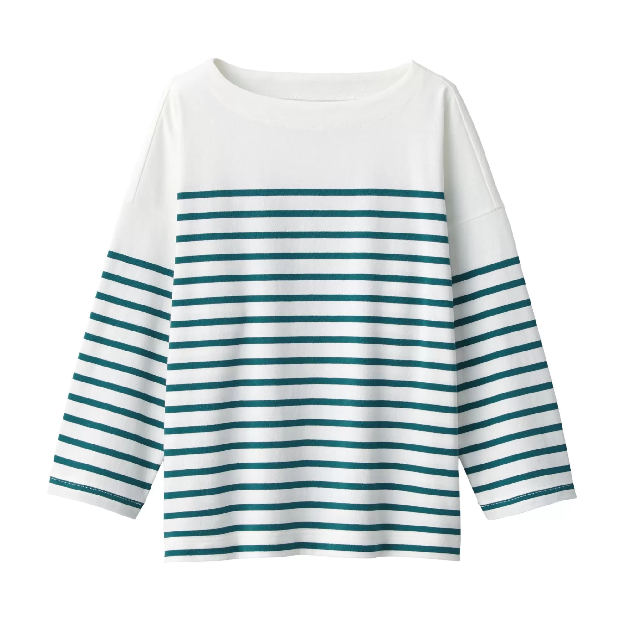 MUJI Women'S Striped Boatneck 3/4 Sleeve T-Shirt New