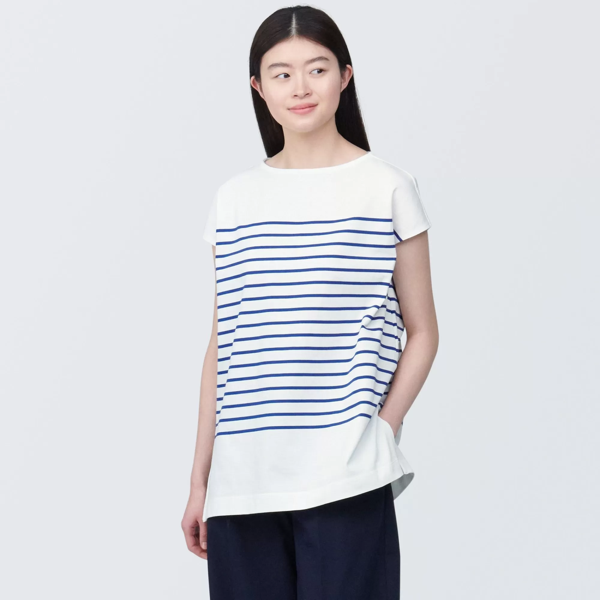 MUJI Women'S Striped French Sleeve Boatneck Tunic Cheap