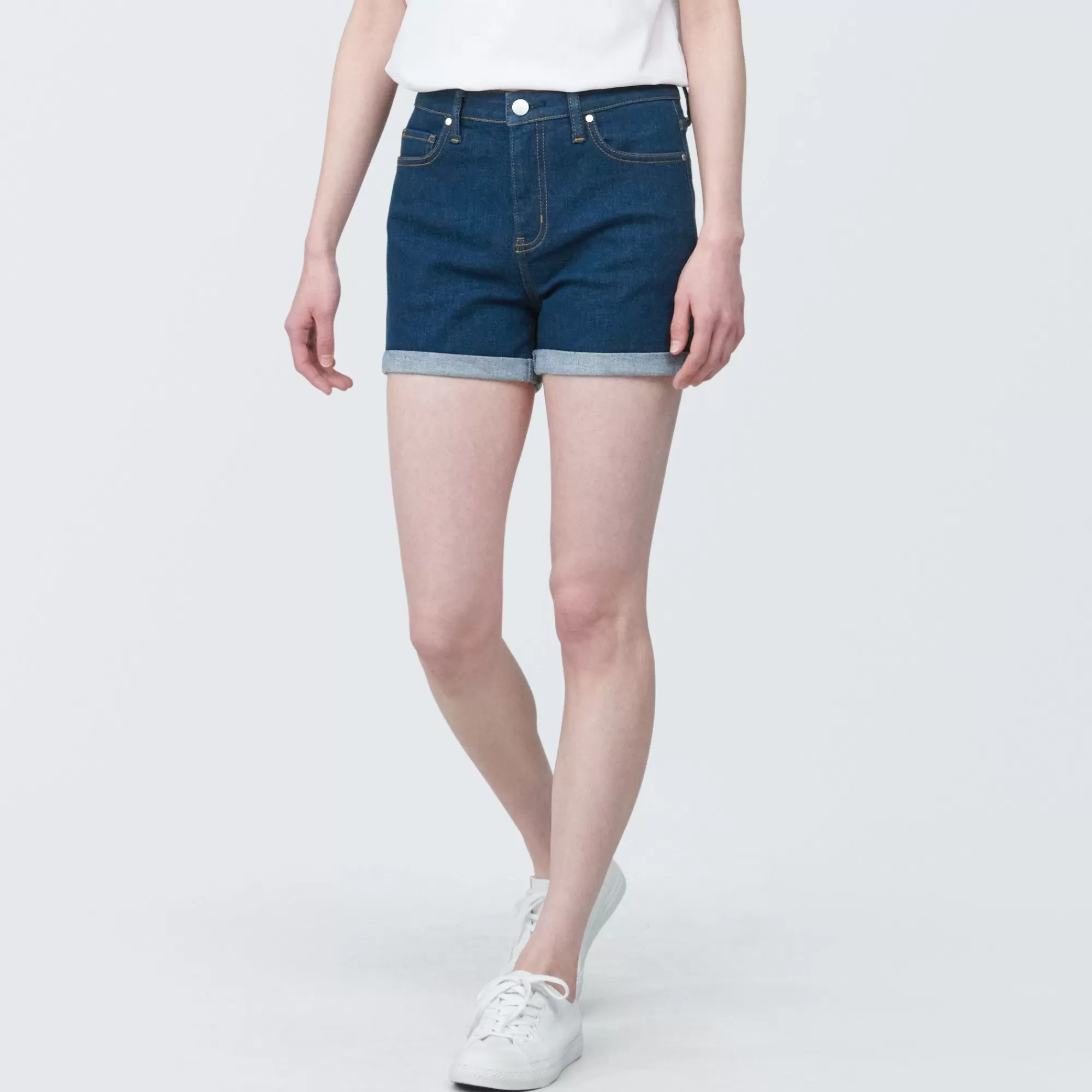 MUJI Women'S Super Stretchy Denim Short Pants Blue Store