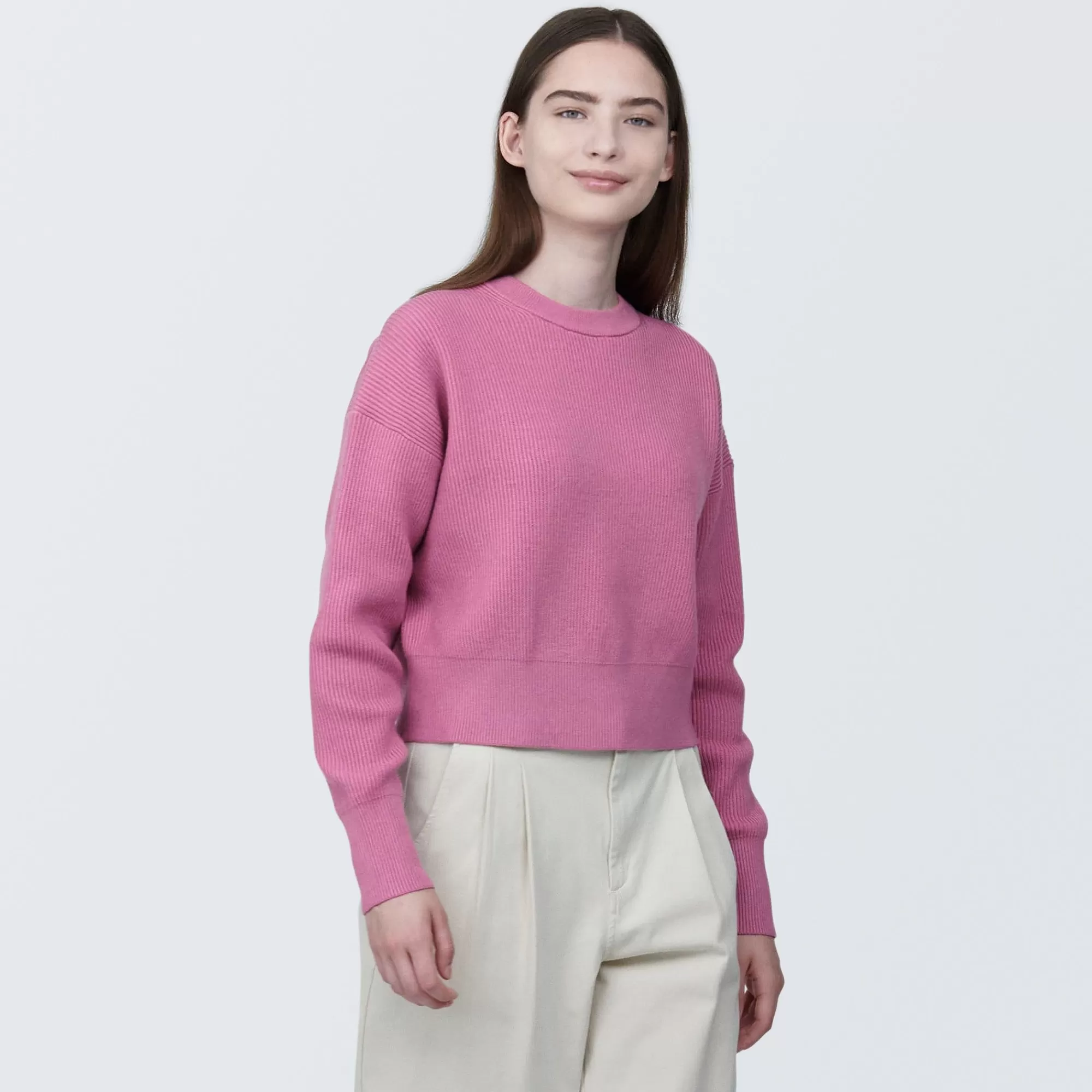 MUJI Women'S Washable Rib Knit Short Sweater Outlet