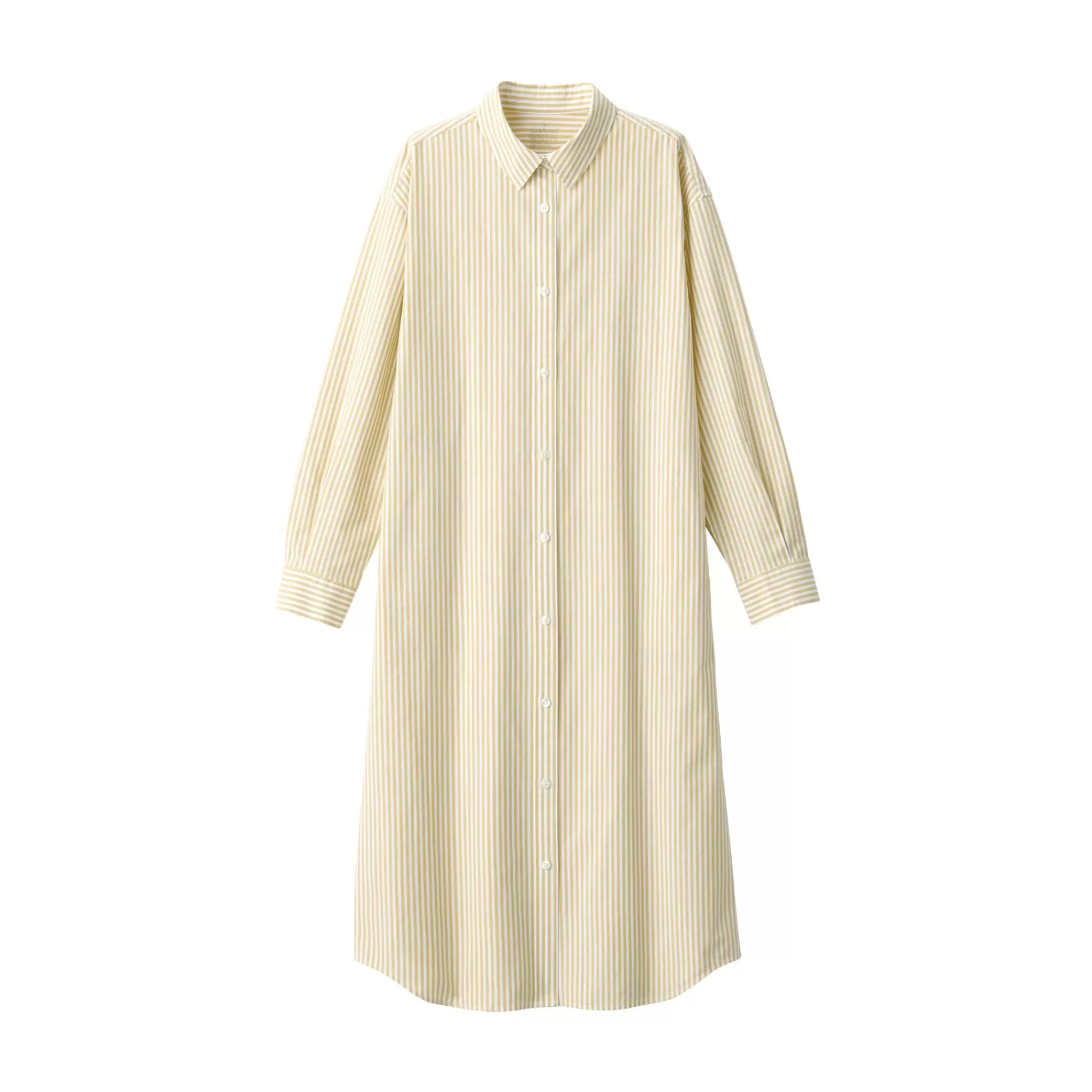 MUJI Women'S Washed Broadcloth Long Sleeve Striped Dress Outlet