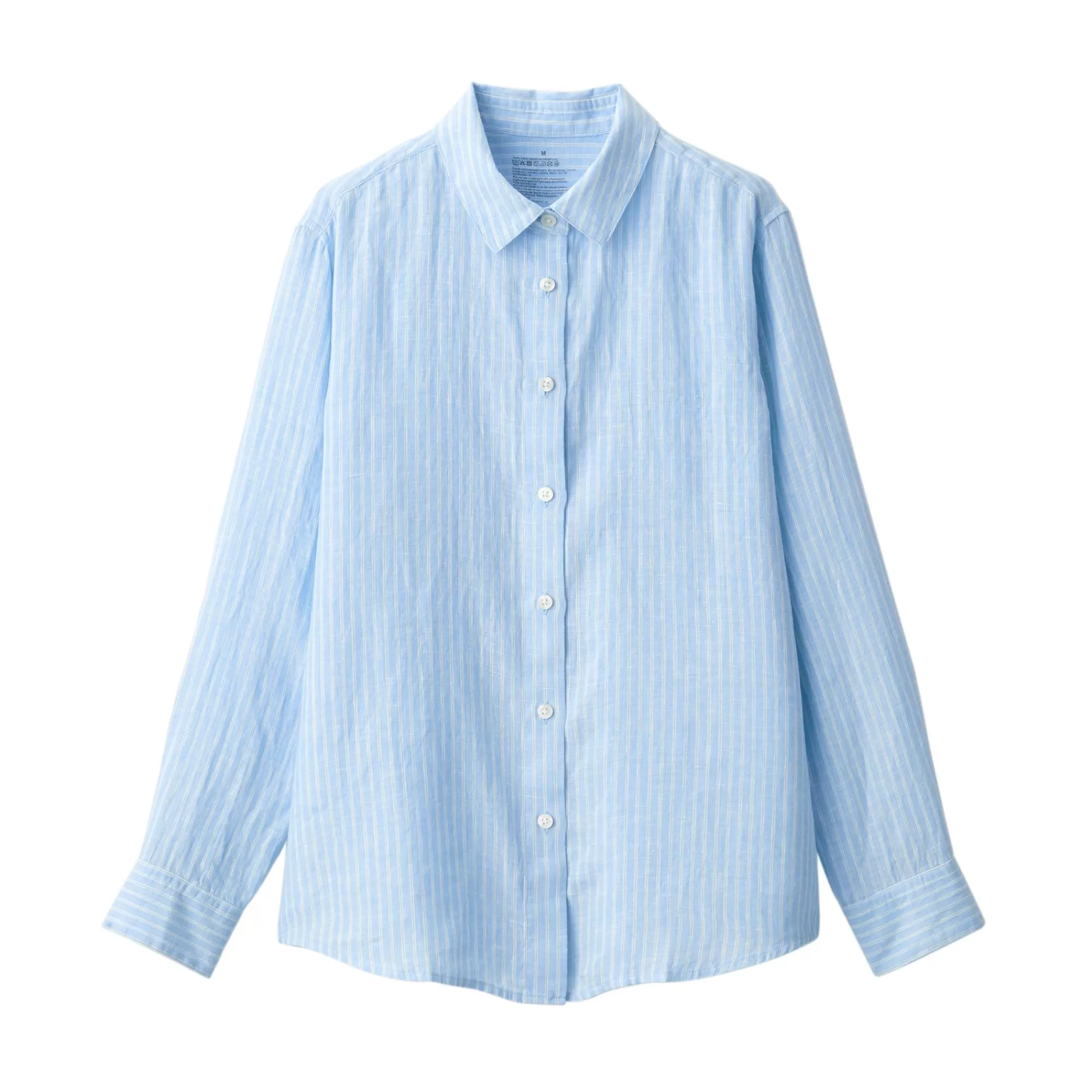 MUJI Women'S Washed Linen Regular Collar Long Sleeve Striped Shirt Cheap