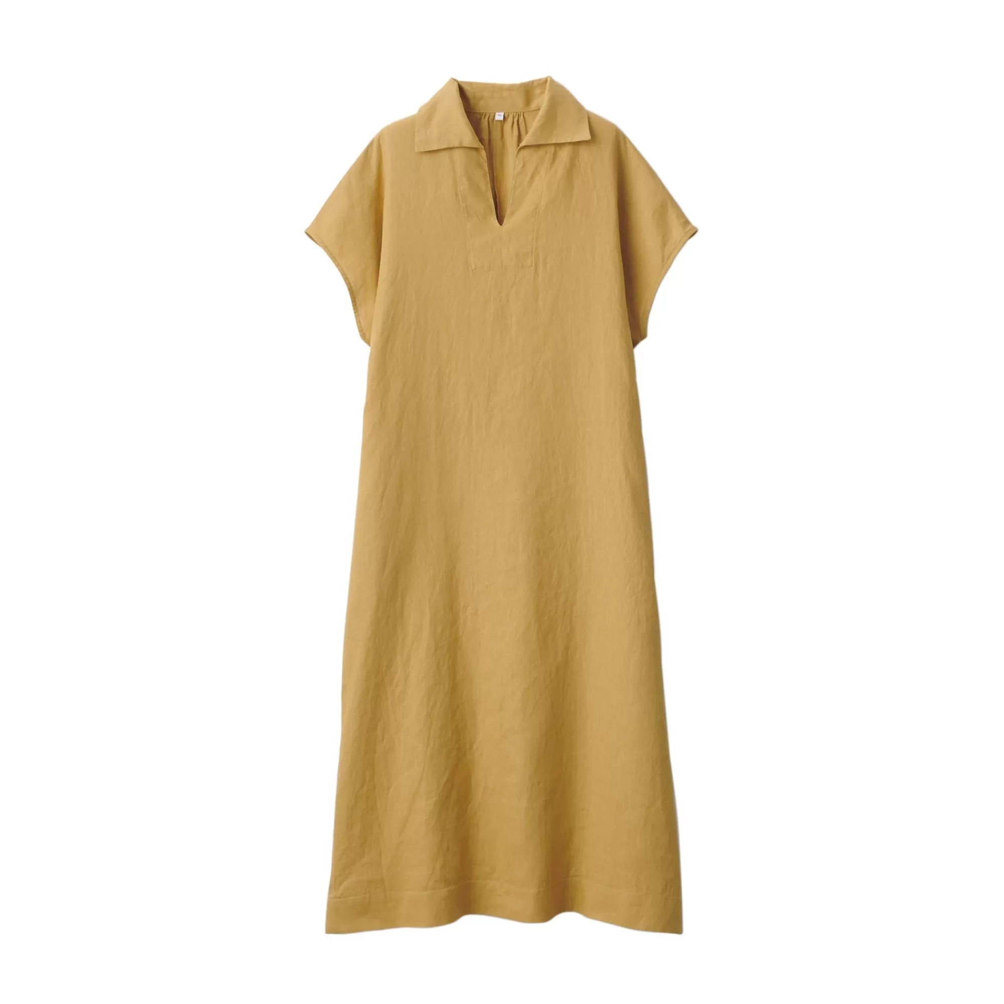 MUJI Women'S Washed Linen Skipper Collar Short Sleeve Dress Flash Sale