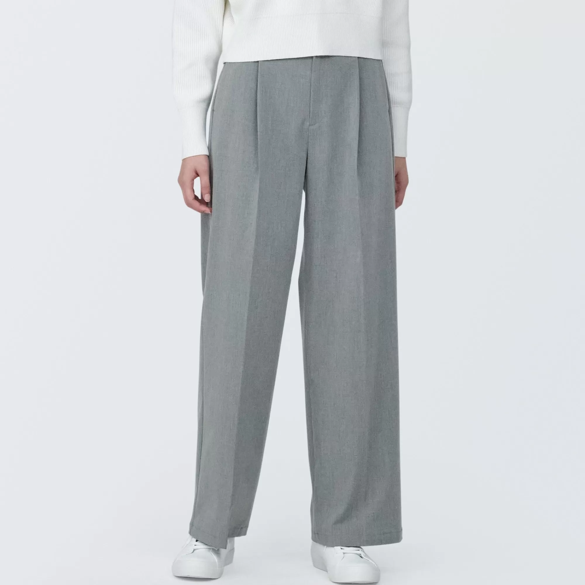 MUJI Women'S Wrinkle Resistant Pleated Straight Pants Best Sale