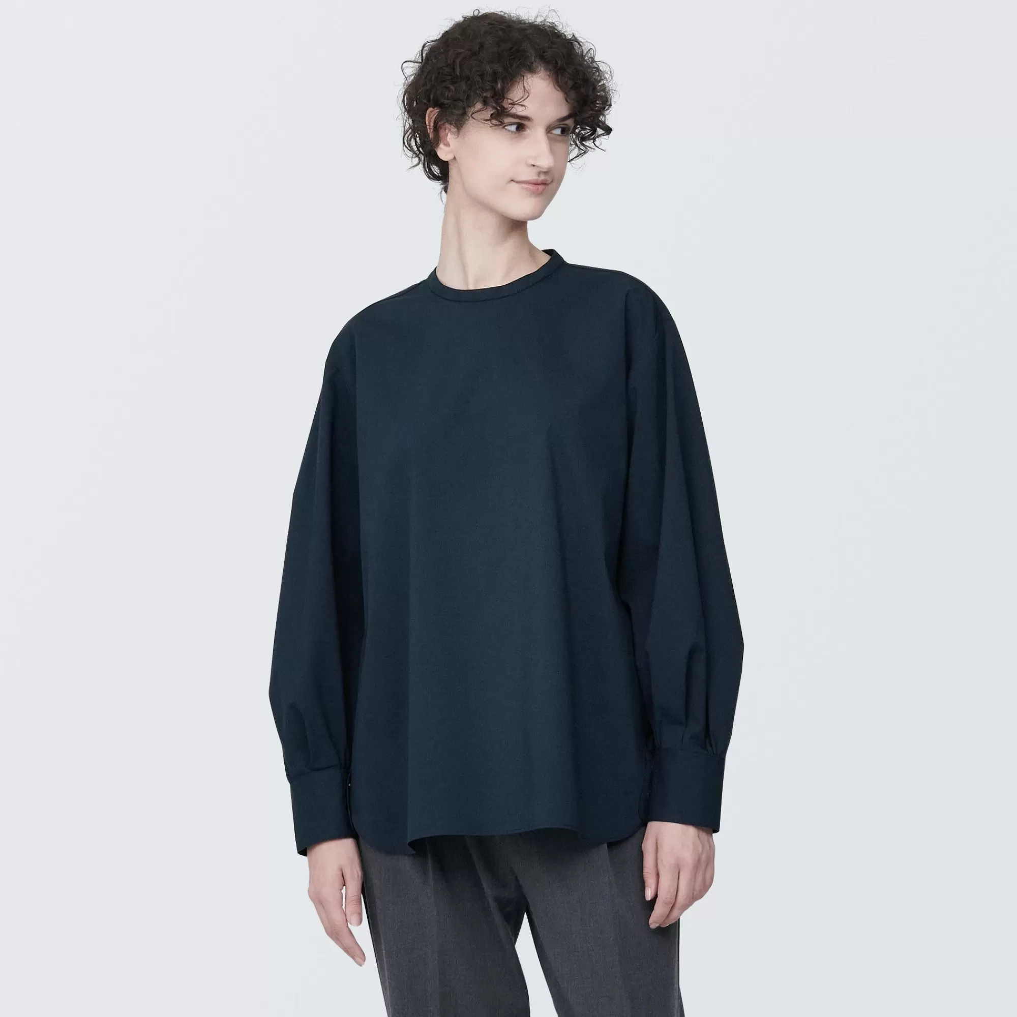 MUJI Women'S Wrinkle Resistant Poplin Stand Collar Long Sleeve Blouse Best Sale